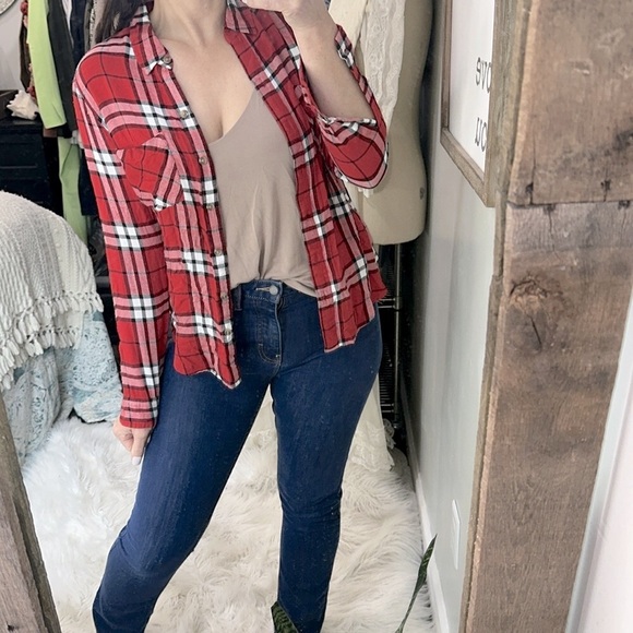 Lucky Brand red plaid button down size small - Picture 2 of 7